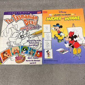 Vintage Looney Tunes and Vintage Disney Mickey And Minnie Art How To Draw Books